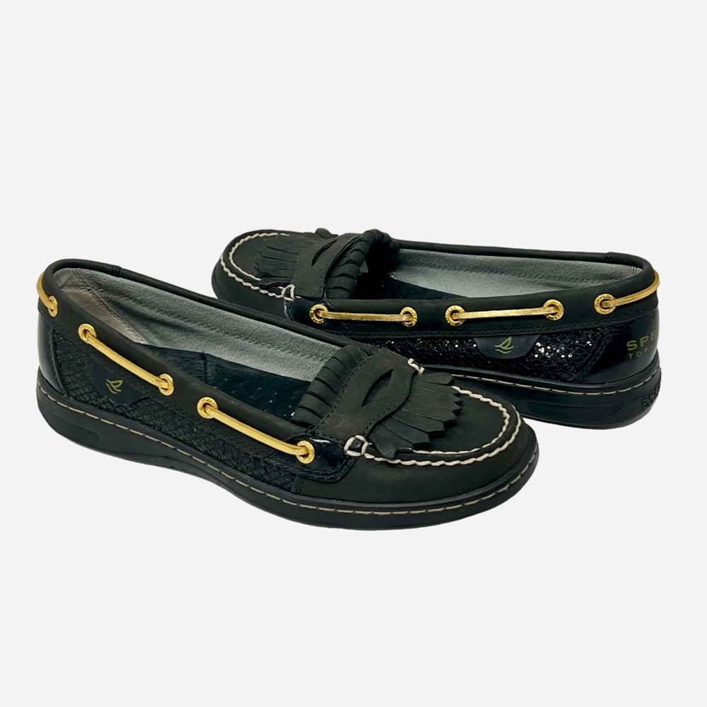 Sperry women's black leather slip on loafer boat shoes size 7⚓️
